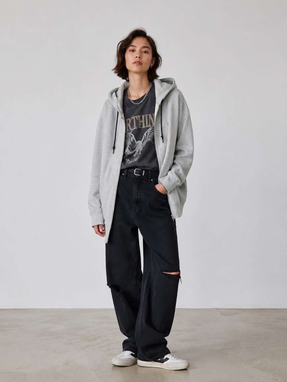 R-13 Oversize Long Hooded Sweatshirt